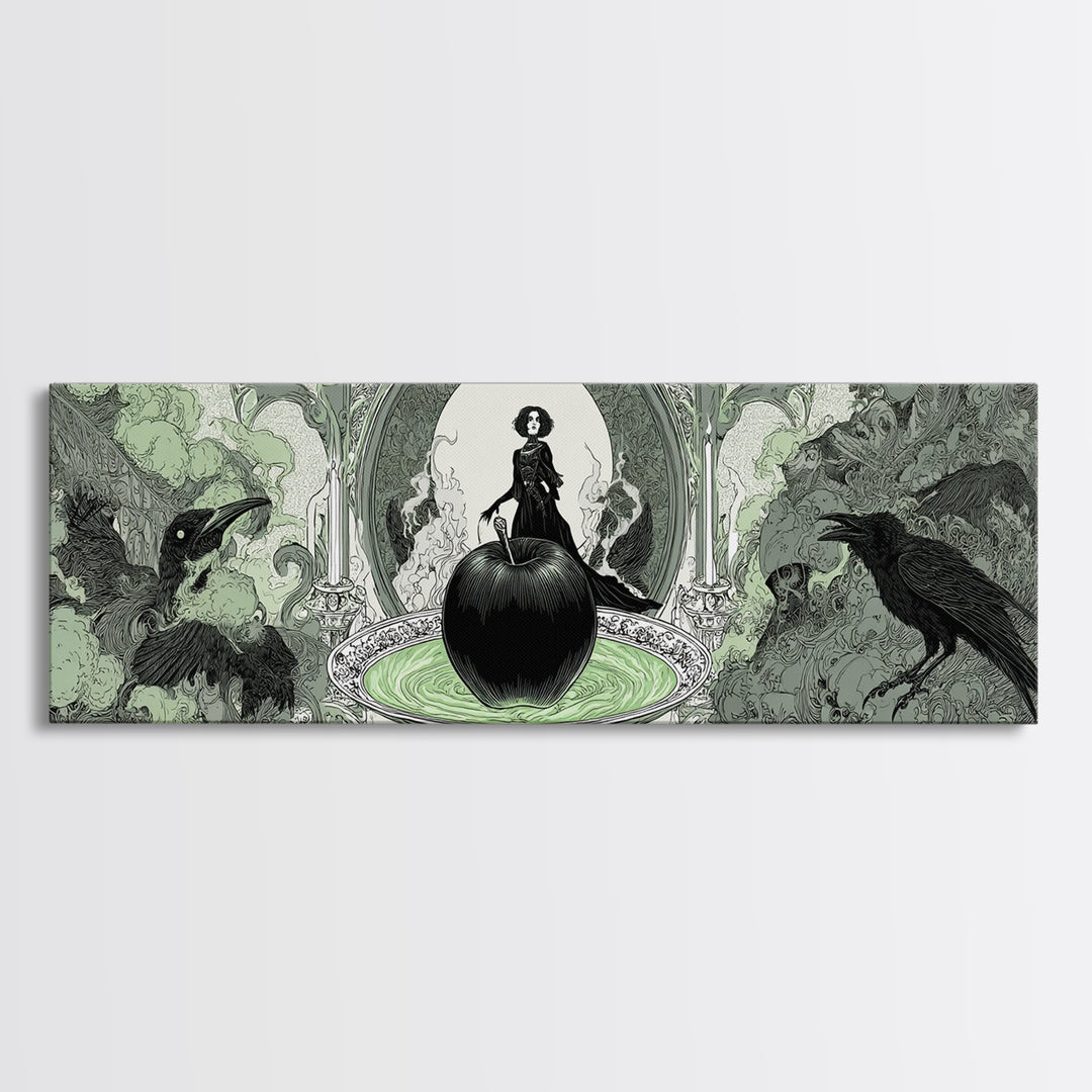 The Poisoned Apple, Decadent Line Art, Extra Wide Wall Art, Dark Fantasy Wall Art, Framed Canvas Print, Halloween Wall Art