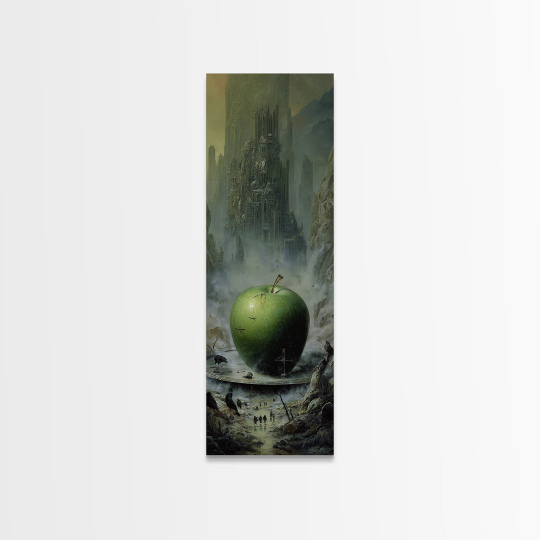 The Poisoned Apple, Surreal Apocalyptic Art, Tall Narrow Wall Art, Dark Halloween Decor, Canvas Print, Halloween Wall Art