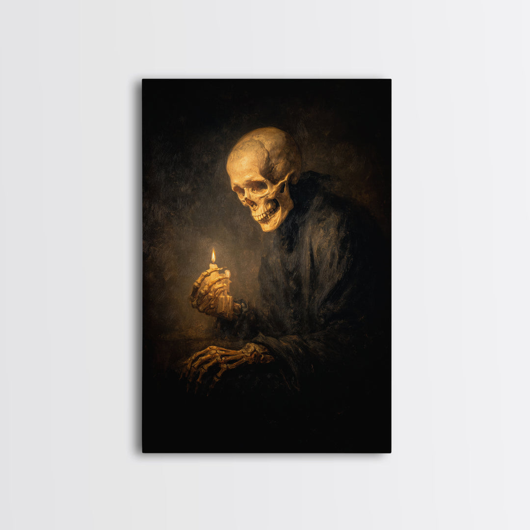 The Talking Skull, Dark Romantic Horror Art, Vertical Wall Art, Dark Halloween Decor, Framed Canvas Print, Halloween Wall Art