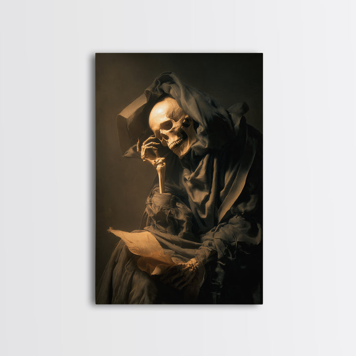 The Talking Skull, Gothic Nightmare Art, Vertical Wall Art, Dark Halloween Decor, Framed Canvas Print, Halloween Wall Art