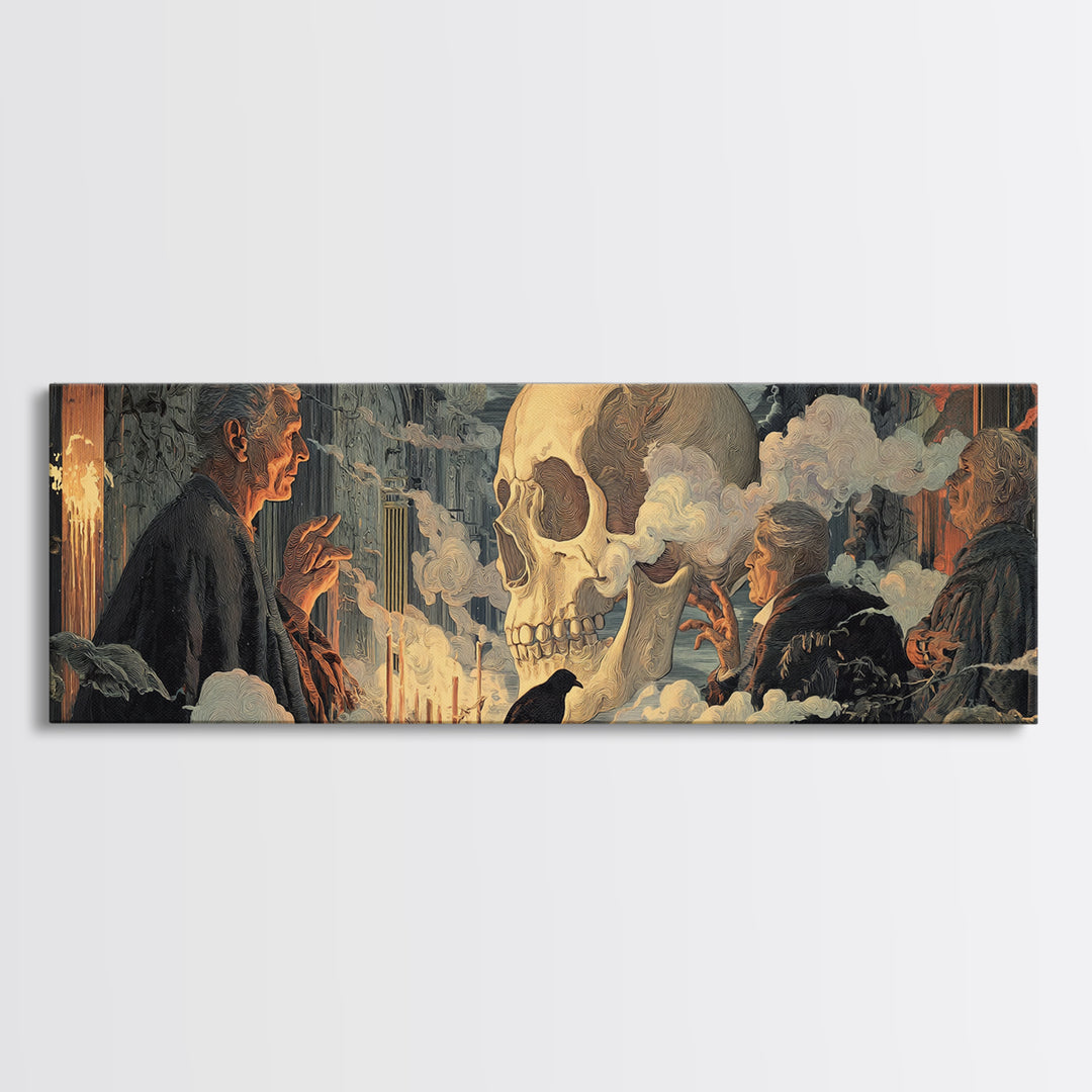 The Talking Skull, Apocalyptic Romantic Art, Extra Wide Wall Art, Macabre Wall Art, Framed Canvas Print, Halloween Wall Art