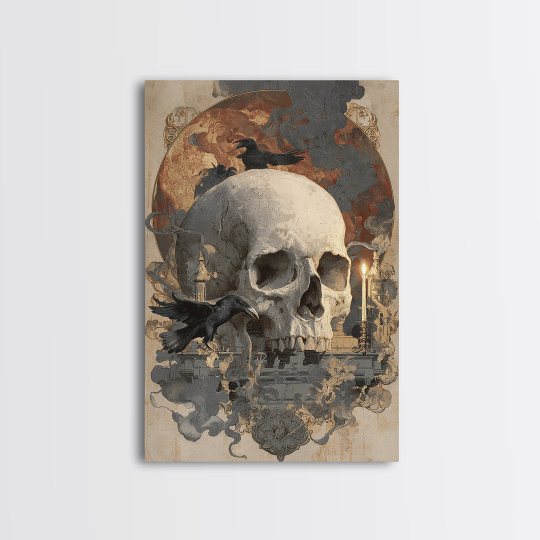 The Talking Skull, Decadent Gothic Art, Vertical Wall Art, Macabre Wall Art, Canvas Print, Halloween Wall Art, Seasonal Home Decor