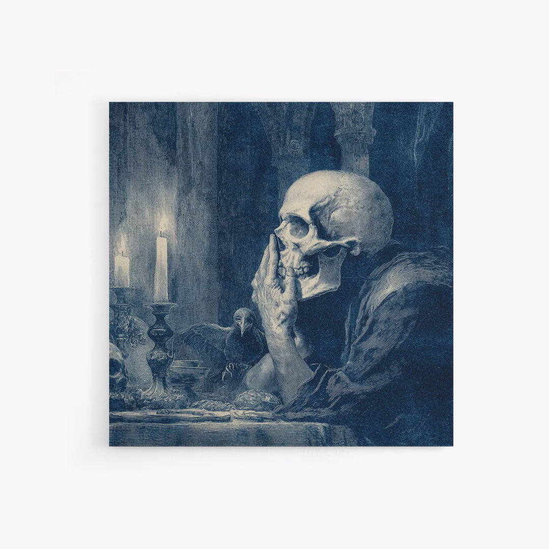 The Talking Skull, Dark Symbolist Art, Square Wall Art, Dark Halloween Decor, Framed Canvas Print, Halloween Wall Art