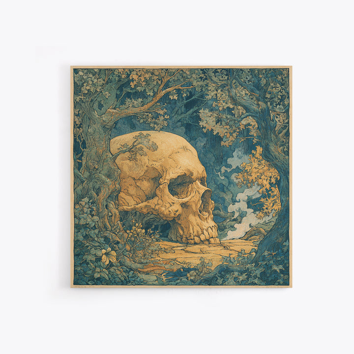 The Talking Skull, Gothic Storybook Art, Square Wall Art, Gothic Horror Wall Art, Framed Canvas Print, Halloween Wall Art