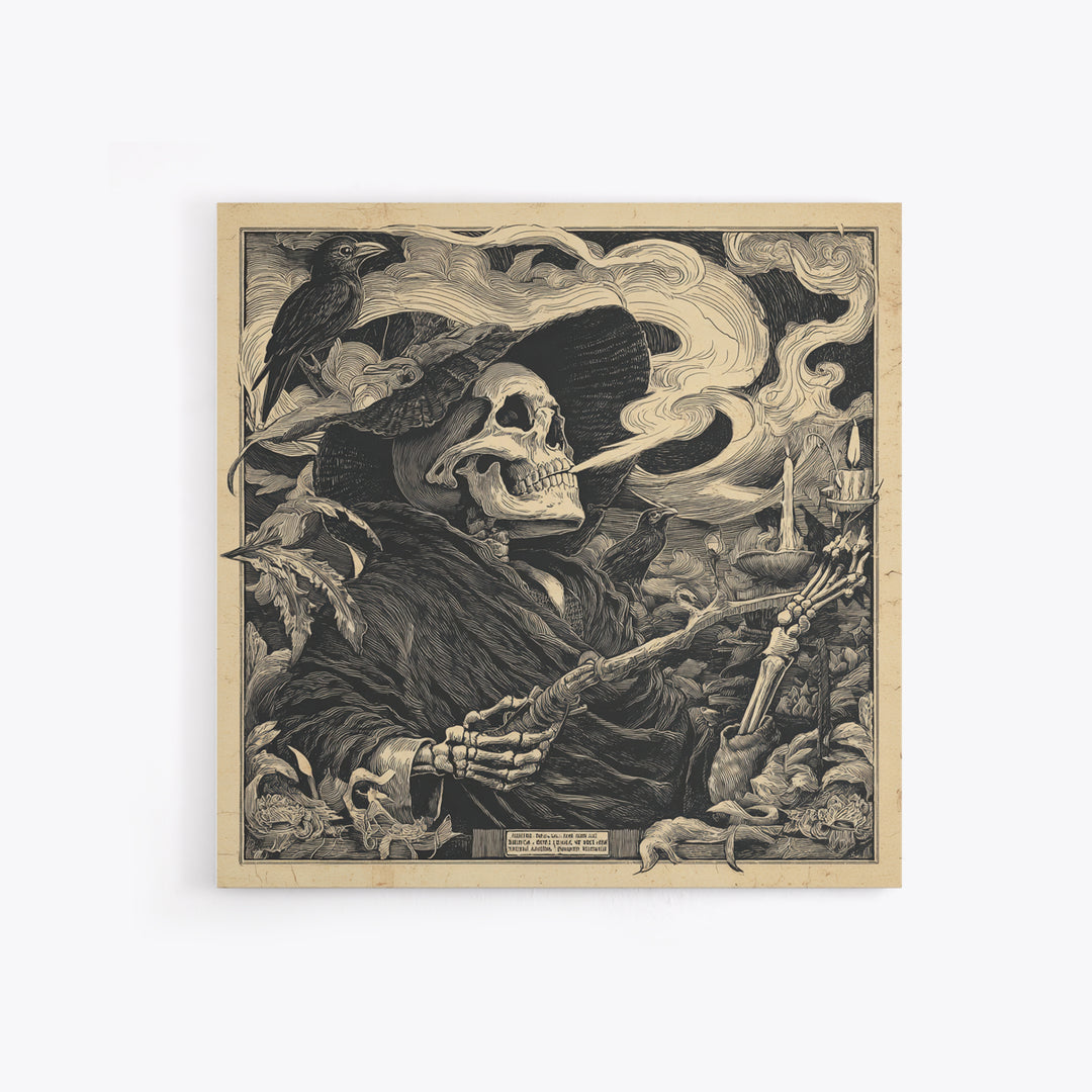 The Talking Skull, Macabre Folk Print Art, Square Wall Art, Gothic Horror Wall Art, Canvas Print, Halloween Wall Art