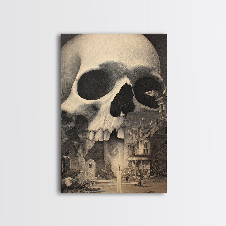 The Talking Skull, Victorian Macabre Art, Vertical Wall Art, Dark Fantasy Wall Art, Framed Canvas Print, Halloween Wall Art