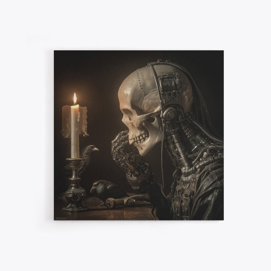 The Talking Skull, Biomechanical Horror Art, Square Wall Art, Macabre Wall Art, Framed Canvas Print, Halloween Wall Art, Statement Wall Art