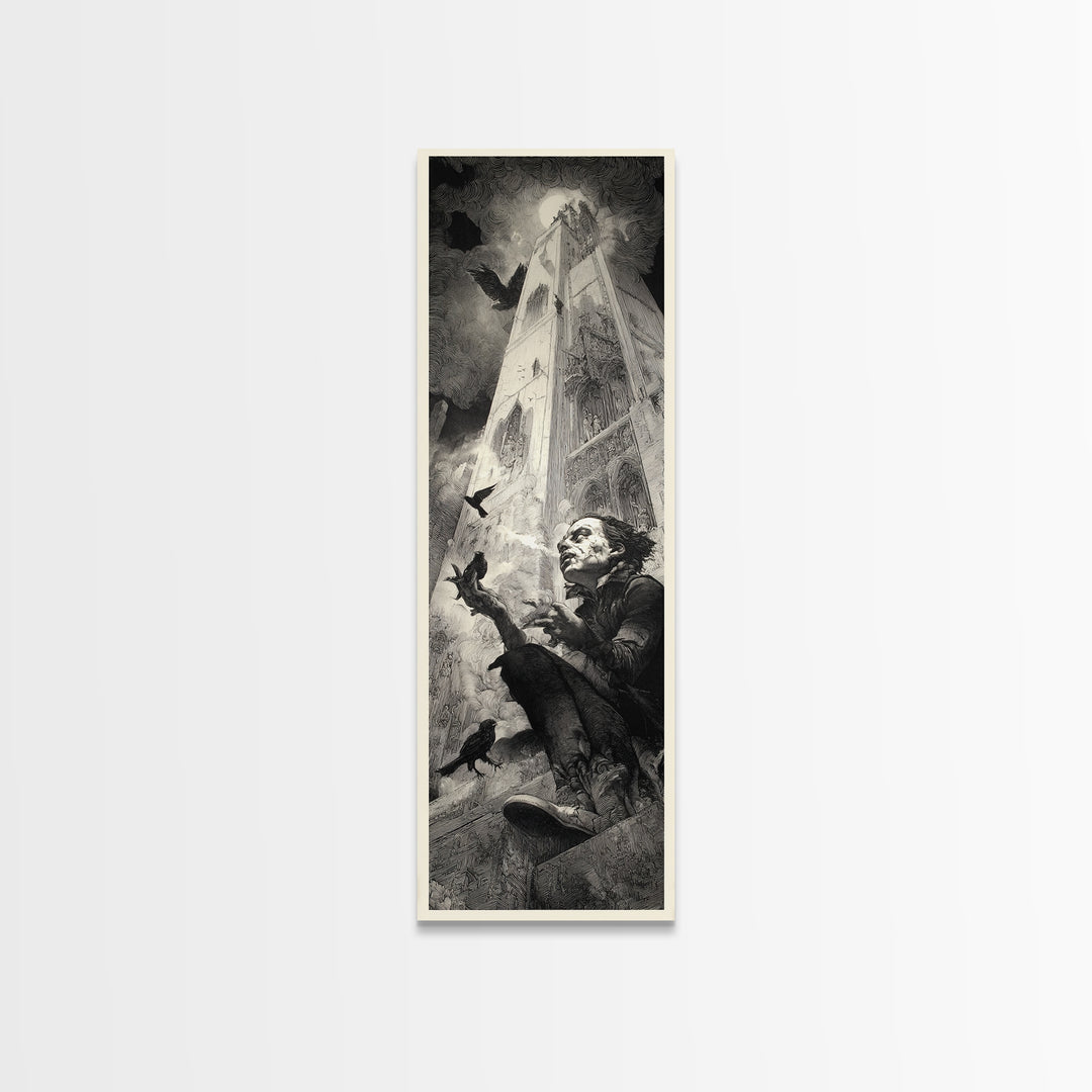 The Cracked Porcelain Mask, Gothic Engraving Art, Tall Narrow Wall Art, Dark Fantasy Wall Art, Canvas Print, Halloween Wall Art