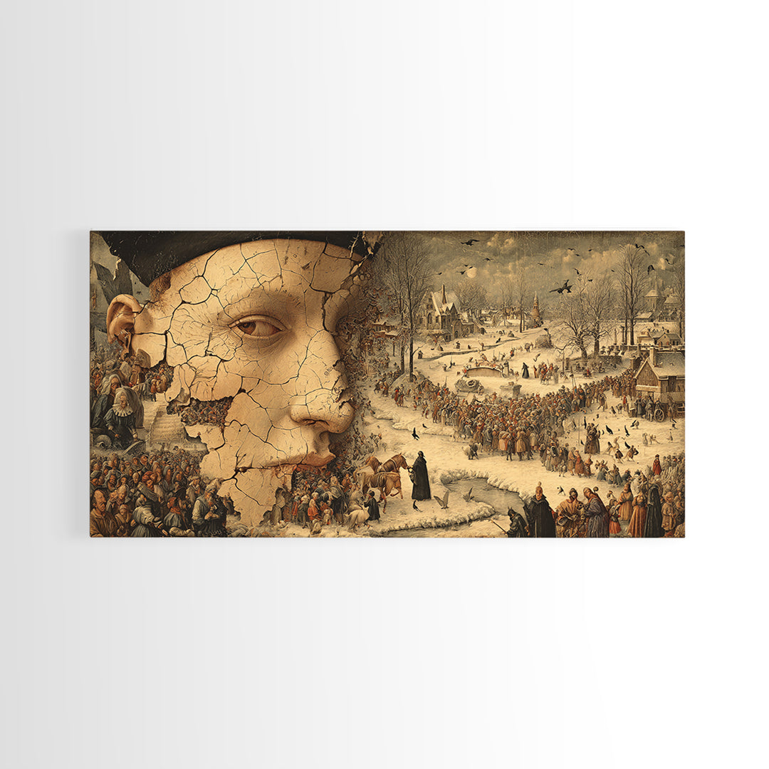 The Cracked Porcelain Mask, Northern Renaissance Horror, Wide Panoramic Art, Gothic Horror Wall Art, Canvas Print