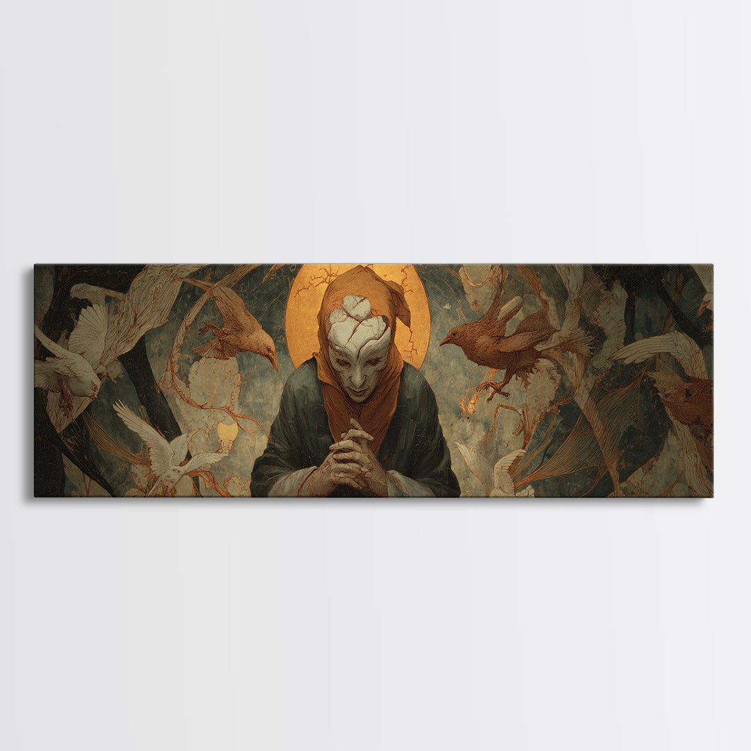 The Cracked Porcelain Mask, Dark Renaissance Art, Extra Wide Wall Art, Dark Halloween Decor, Canvas Print, Halloween Wall Art