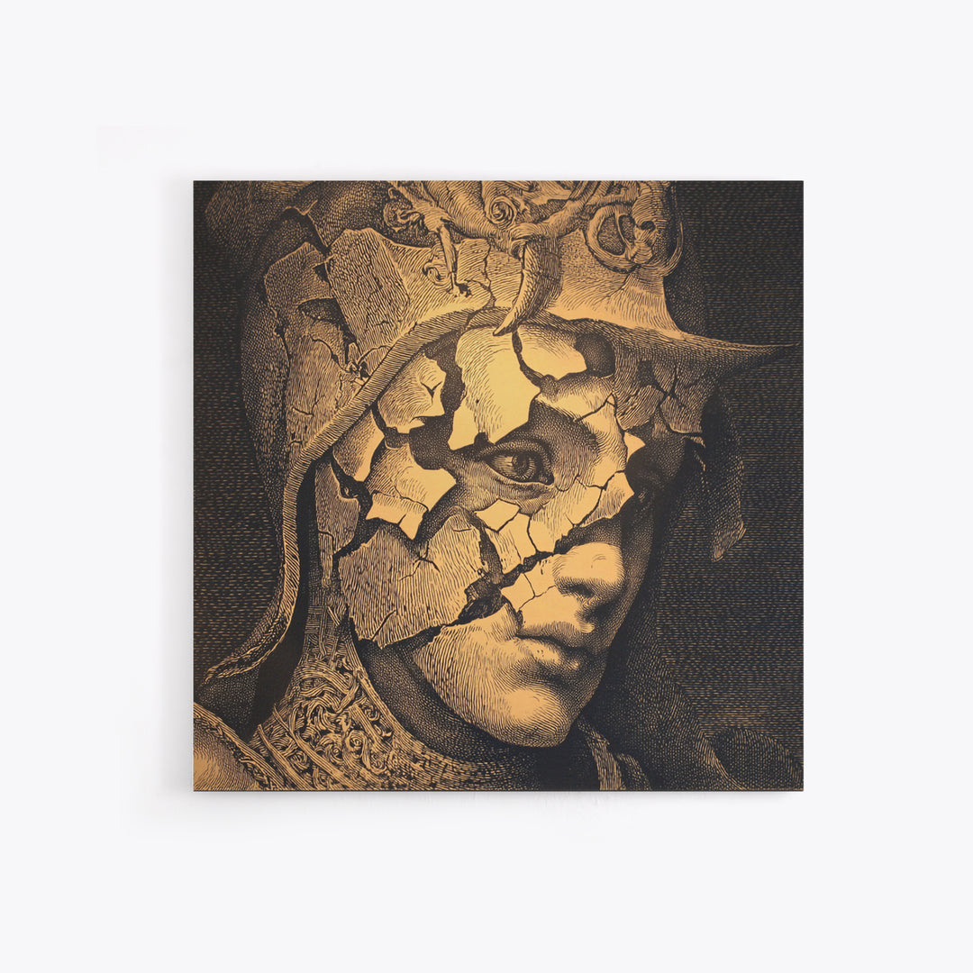 The Cracked Porcelain Mask, Renaissance Engraving Art, Square Wall Art, Dark Halloween Decor, Canvas Print, Halloween Wall Art