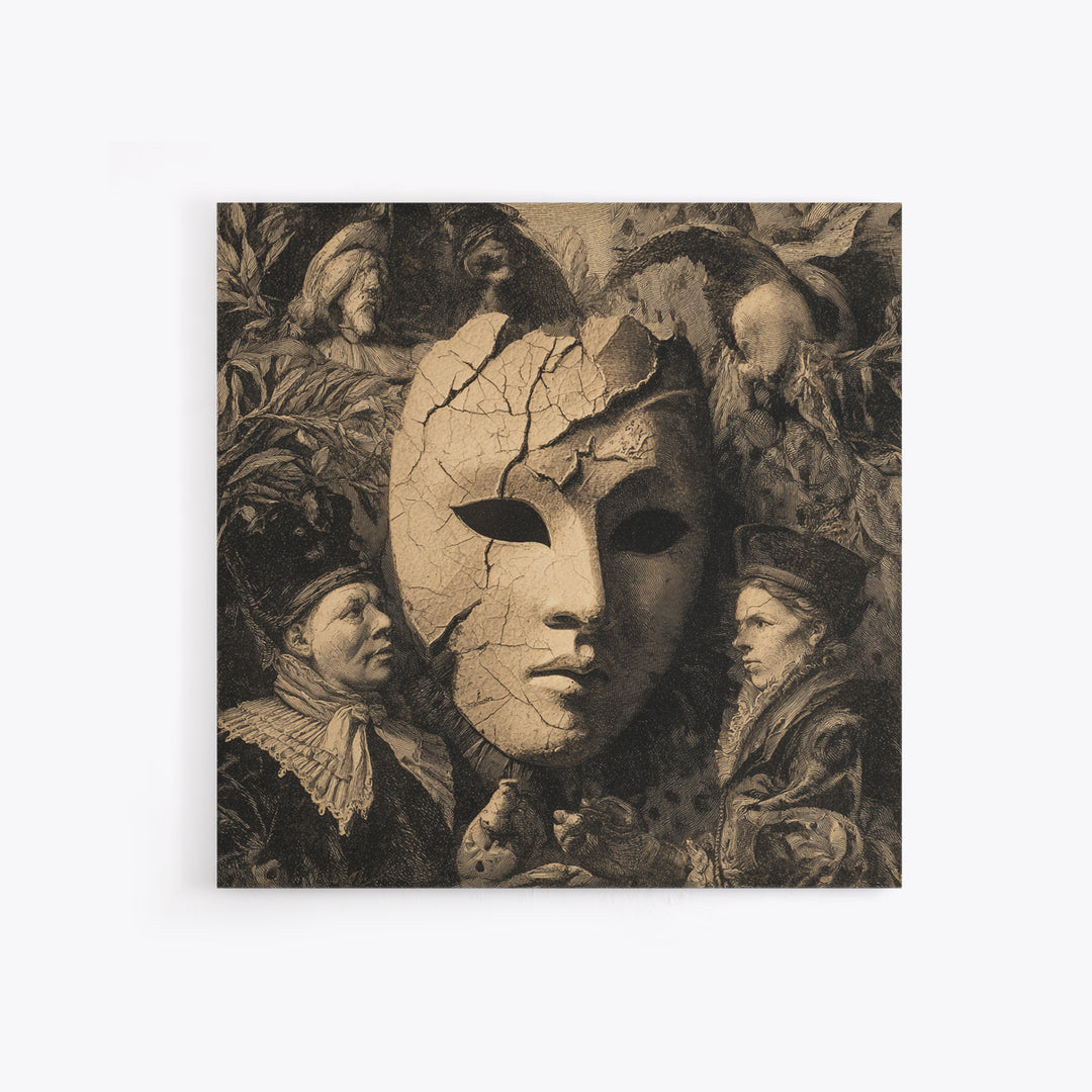 The Cracked Porcelain Mask, Danse Macabre Art, Square Wall Art, Gothic Horror Wall Art, Canvas Print, Halloween Wall Art