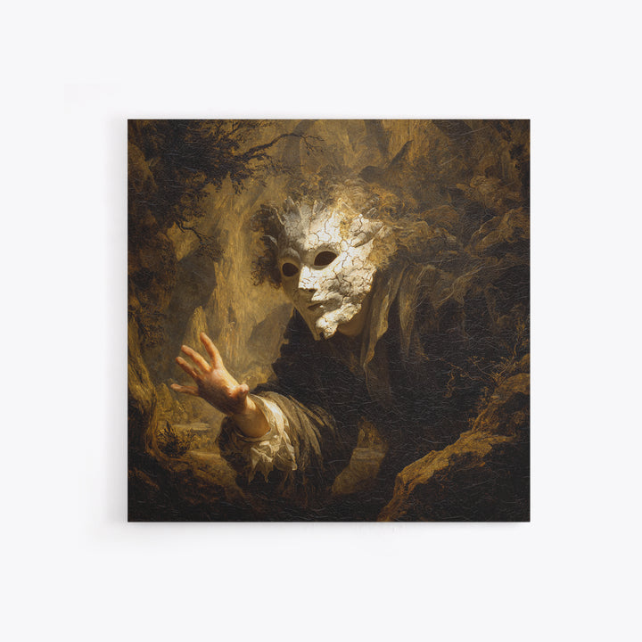 The Cracked Porcelain Mask, Baroque Witchcraft Art, Square Wall Art, Macabre Wall Art, Canvas Print, Halloween Wall Art, Halloween Decor