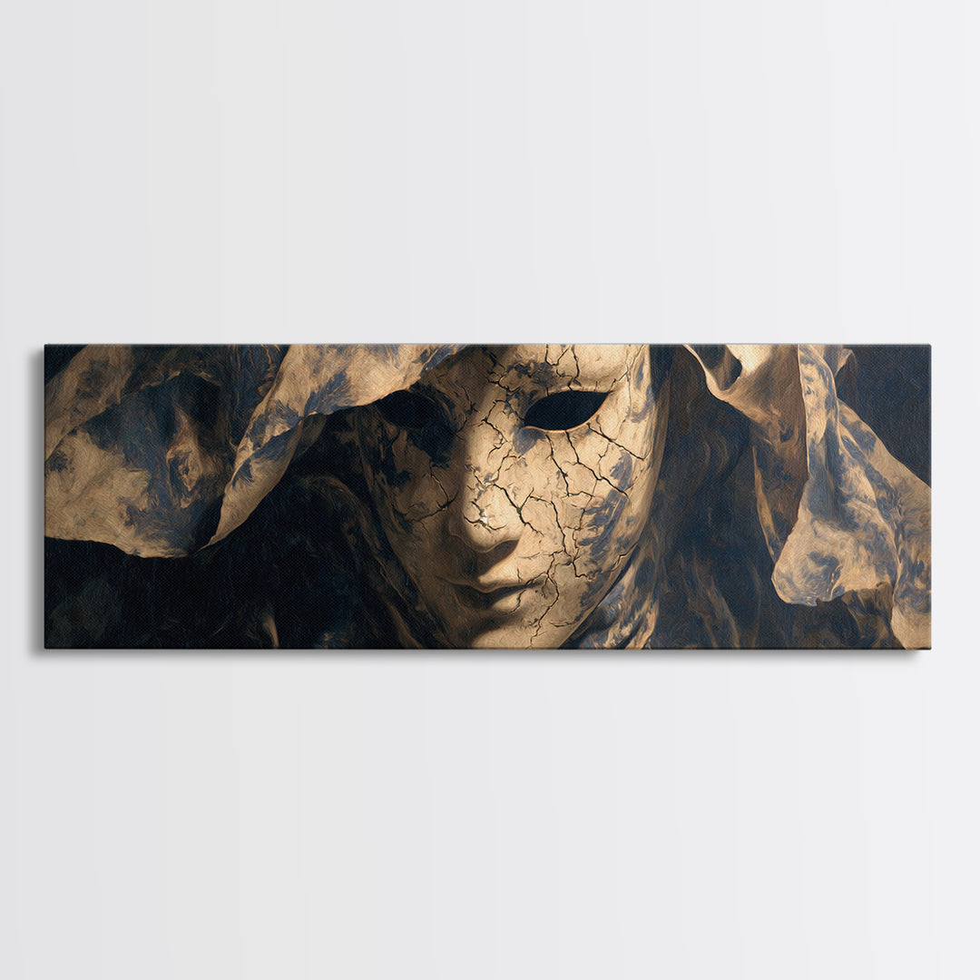 The Cracked Porcelain Mask, Dark Romantic Horror Art, Extra Wide Wall Art, Macabre Wall Art, Framed Canvas Print, Halloween Wall Art