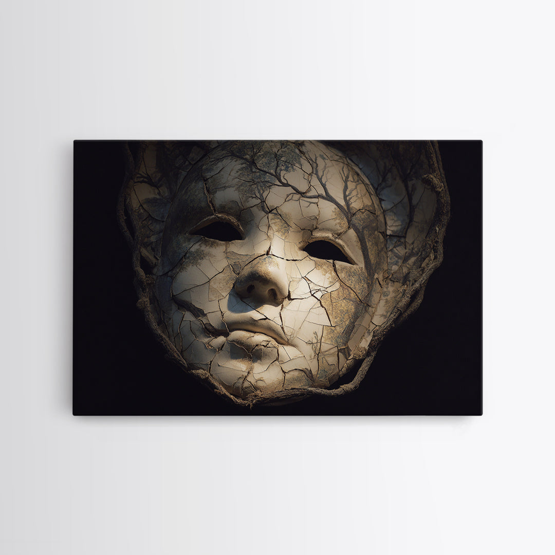 The Cracked Porcelain Mask, Romantic Gothic Landscape, Landscape Wall Art, Dark Halloween Decor, Framed Canvas Print