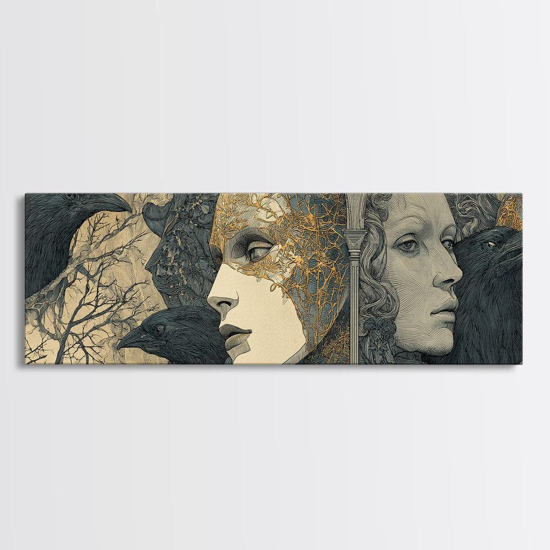 The Cracked Porcelain Mask, Symbolist Death Art, Extra Wide Wall Art, Gothic Horror Wall Art, Framed Canvas Print, Gothic Home Decor