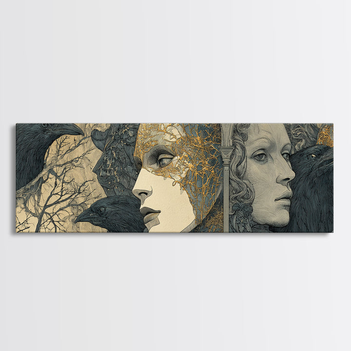 The Cracked Porcelain Mask, Symbolist Death Art, Extra Wide Wall Art, Gothic Horror Wall Art, Framed Canvas Print, Gothic Home Decor