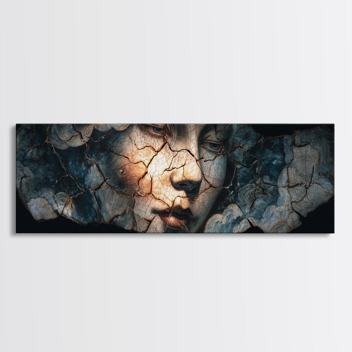 The Cracked Porcelain Mask, Expressionist Gothic Art, Extra Wide Wall Art, Gothic Horror Wall Art, Canvas Print, Halloween Wall Art