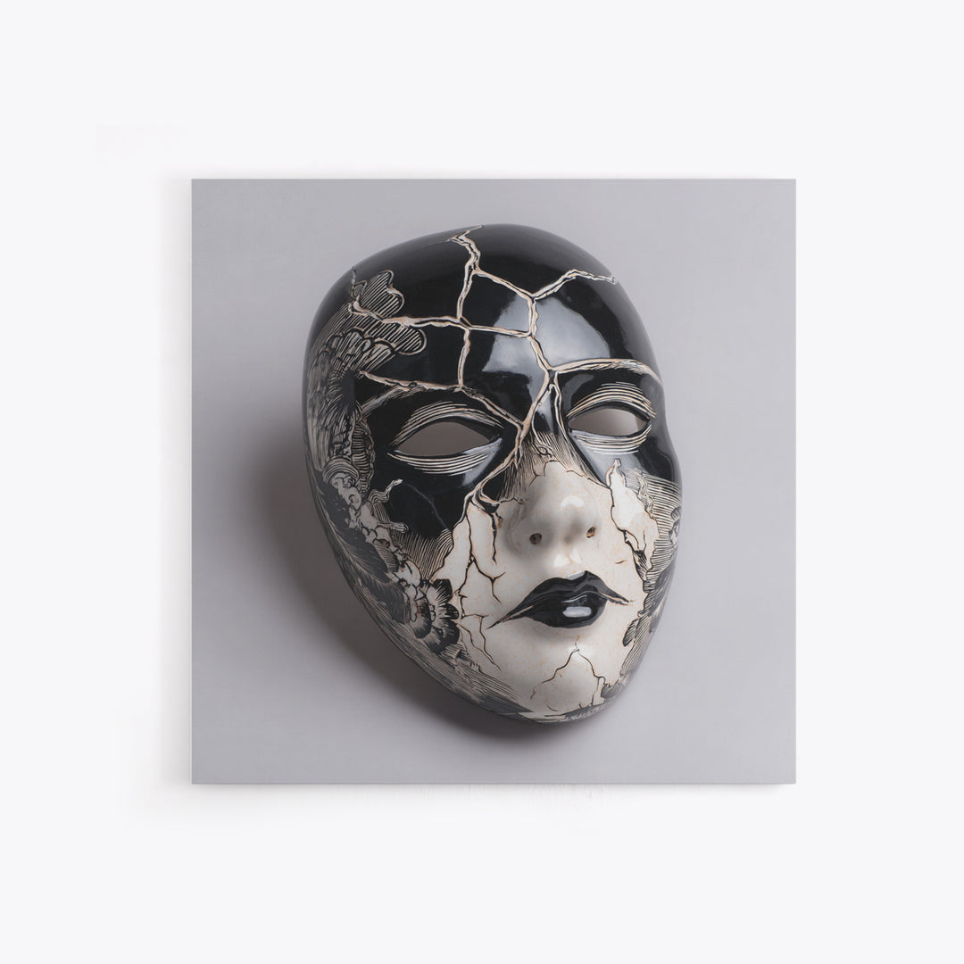 The Cracked Porcelain Mask, Macabre Folk Print Art, Square Wall Art, Gothic Horror Wall Art, Framed Canvas Print