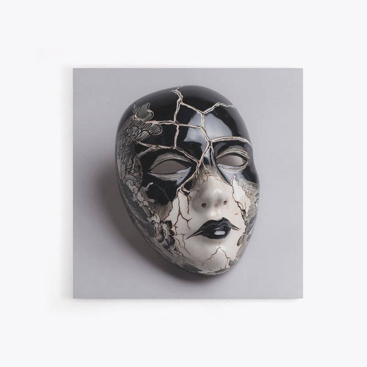 The Cracked Porcelain Mask, Macabre Folk Print Art, Square Wall Art, Gothic Horror Wall Art, Framed Canvas Print