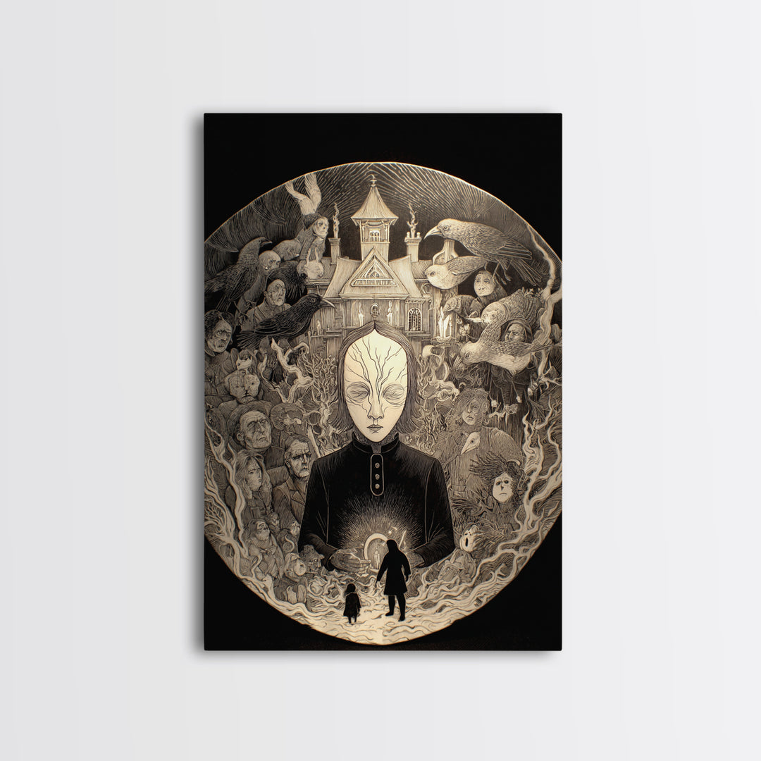 The Cracked Porcelain Mask, Victorian Macabre Art, Vertical Wall Art, Dark Fantasy Wall Art, Framed Canvas Print, Halloween Wall Art