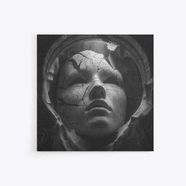 The Cracked Porcelain Mask, Biomechanical Horror Art, Square Wall Art, Dark Fantasy Wall Art, Canvas Print, Halloween Wall Art