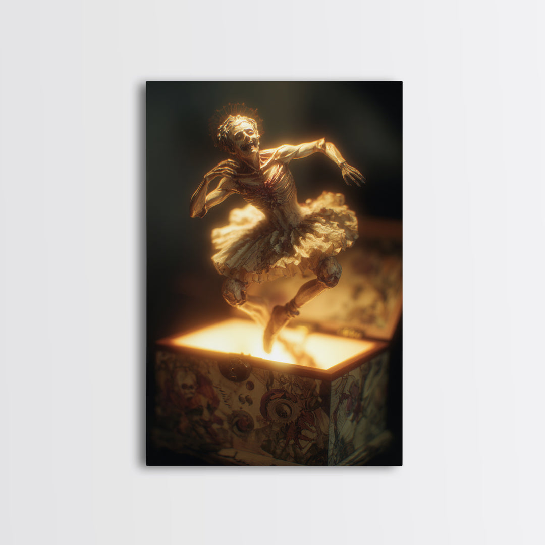 The Haunted Music Box, Dark Renaissance Art, Vertical Wall Art, Dark Fantasy Wall Art, Framed Canvas Print, Halloween Wall Art