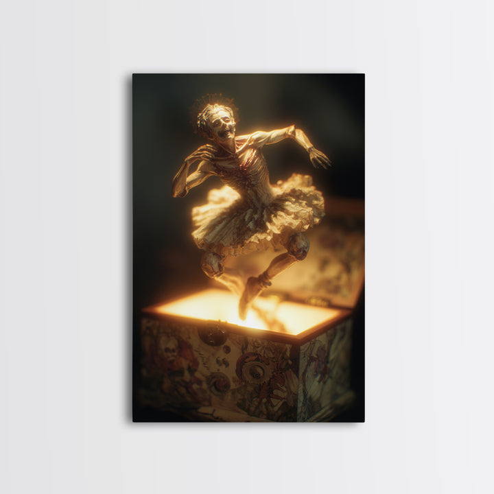 The Haunted Music Box, Dark Renaissance Art, Vertical Wall Art, Dark Fantasy Wall Art, Framed Canvas Print, Halloween Wall Art