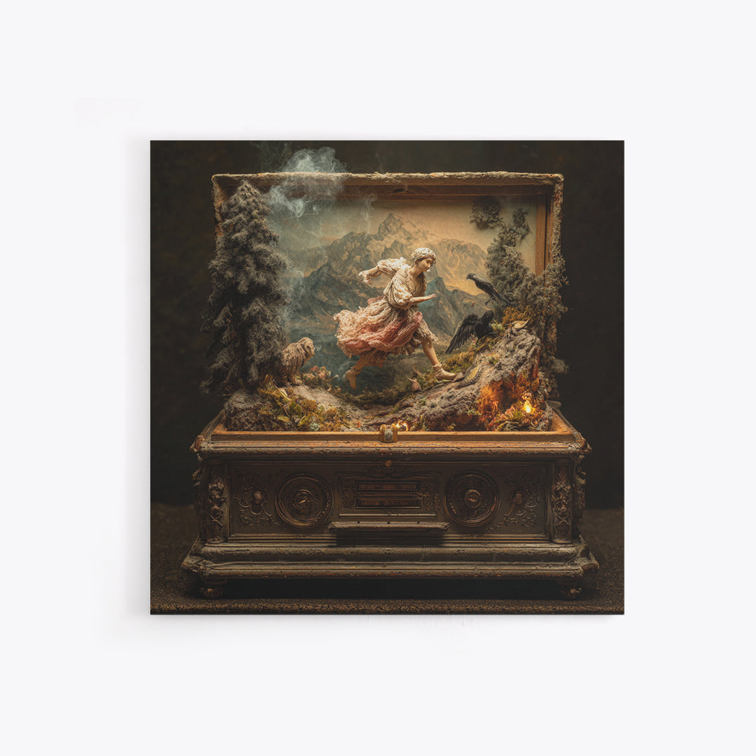 The Haunted Music Box, Baroque Witchcraft Art, Square Wall Art, Dark Halloween Decor, Canvas Print, Halloween Wall Art