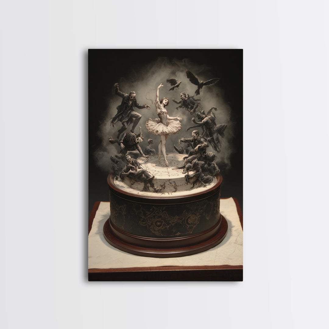The Haunted Music Box, Gothic Nightmare Art, Vertical Wall Art, Dark Halloween Decor, Framed Canvas Print, Halloween Wall Art