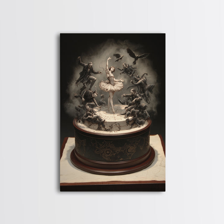 The Haunted Music Box, Gothic Nightmare Art, Vertical Wall Art, Dark Halloween Decor, Framed Canvas Print, Halloween Wall Art