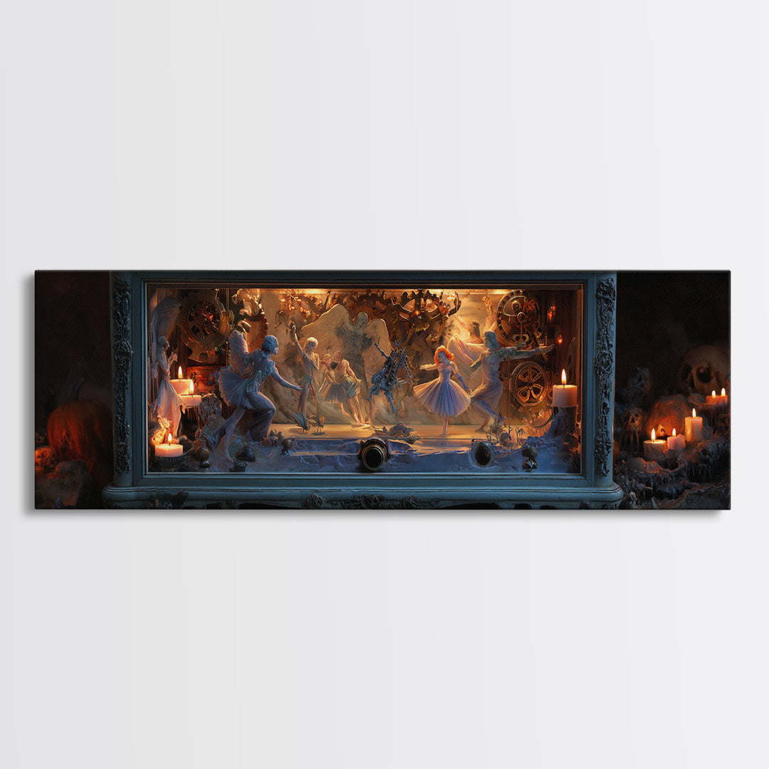 The Haunted Music Box, Visionary Gothic Art, Extra Wide Wall Art, Gothic Horror Wall Art, Canvas Print, Halloween Wall Art