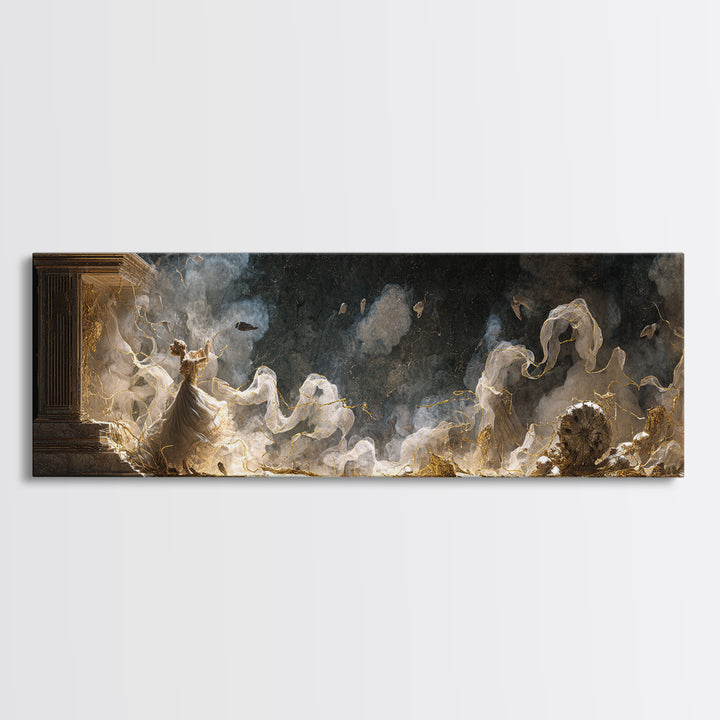 The Haunted Music Box, Apocalyptic Romantic Art, Extra Wide Wall Art, Dark Fantasy Wall Art, Framed Canvas Print, Halloween Wall Art