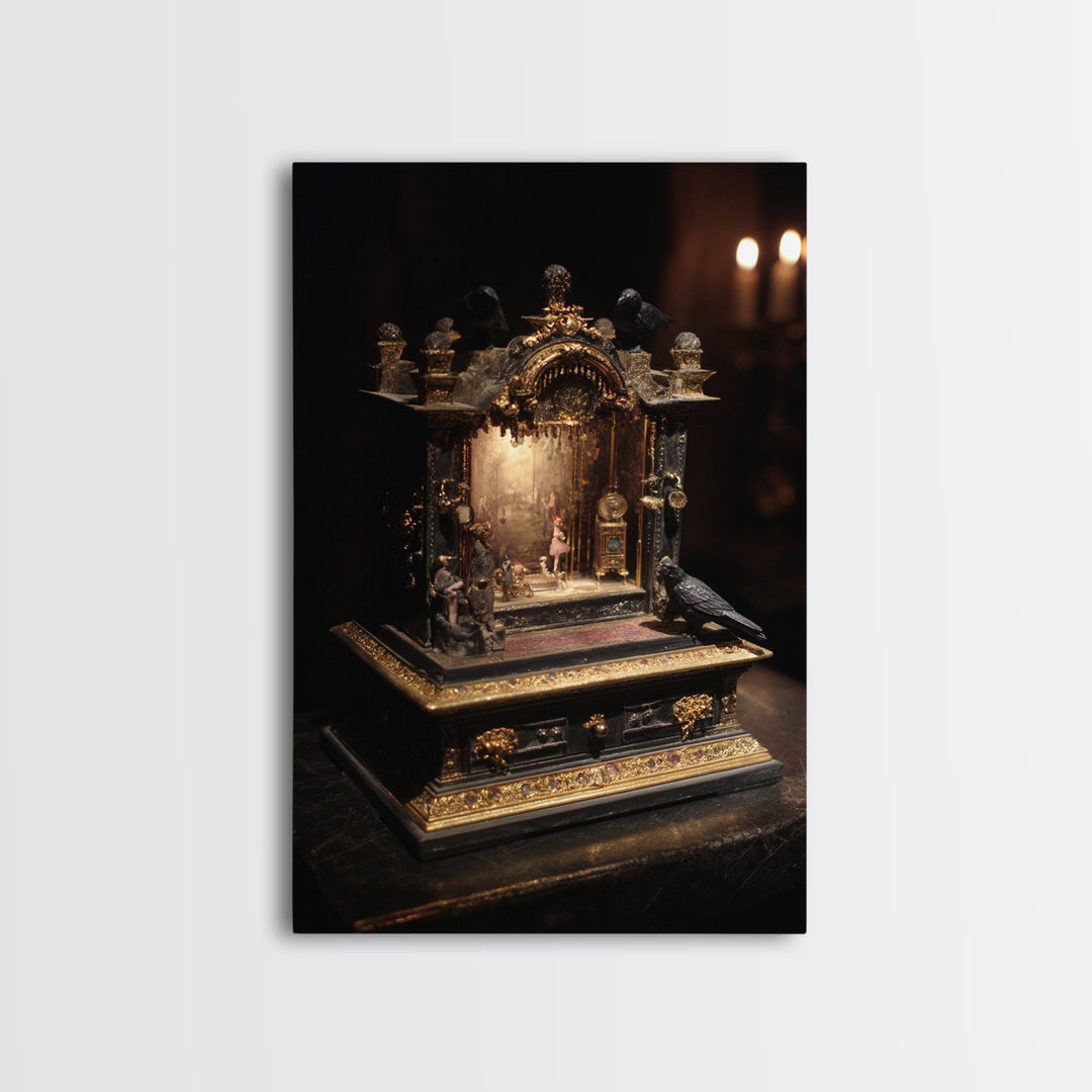 The Haunted Music Box, Ornate Symbolist Art, Vertical Wall Art, Dark Halloween Decor, Canvas Print, Halloween Wall Art