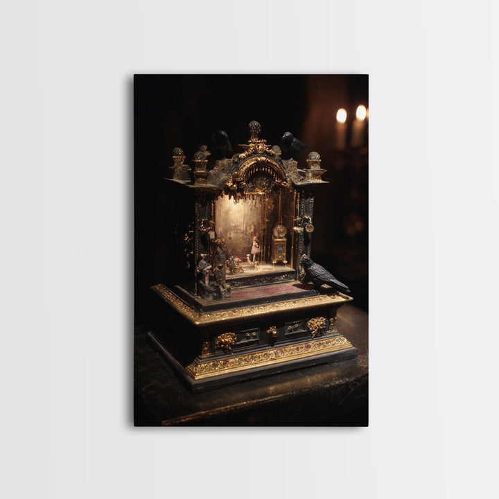 The Haunted Music Box, Ornate Symbolist Art, Vertical Wall Art, Dark Halloween Decor, Canvas Print, Halloween Wall Art