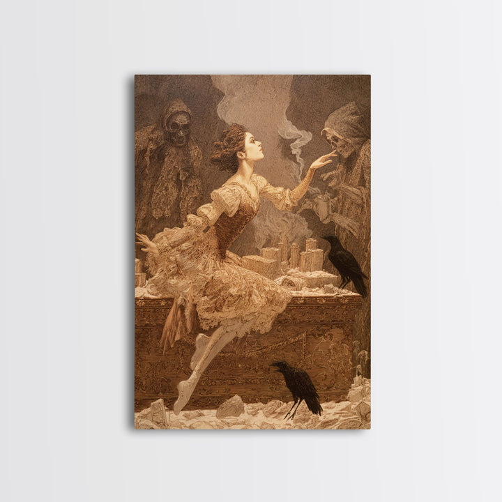 The Haunted Music Box, Symbolist Death Art, Vertical Wall Art, Gothic Horror Wall Art, Framed Canvas Print, Halloween Wall Art