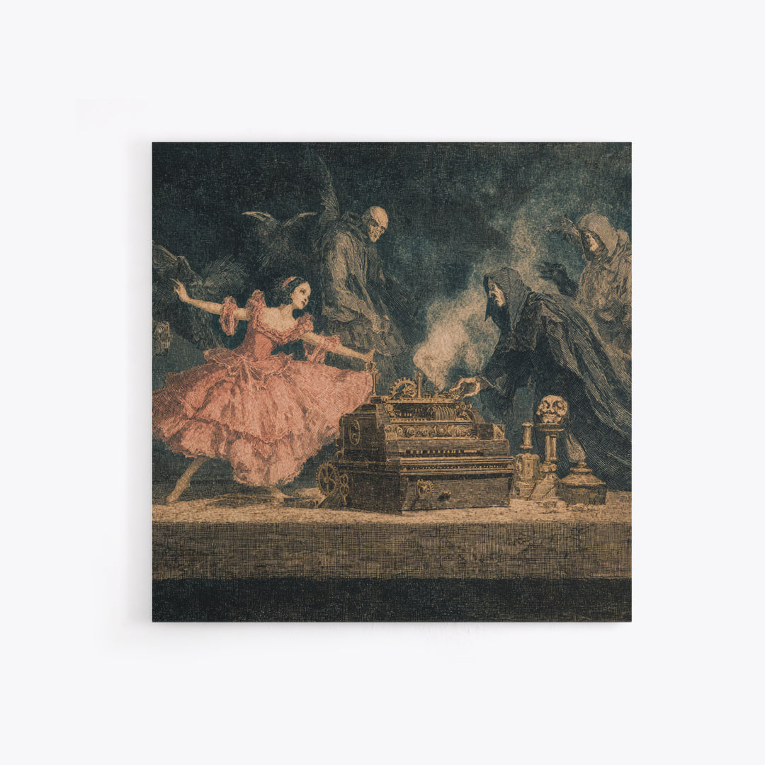 The Haunted Music Box, Symbolist Etching Art, Square Wall Art, Gothic Horror Wall Art, Framed Canvas Print, Halloween Wall Art