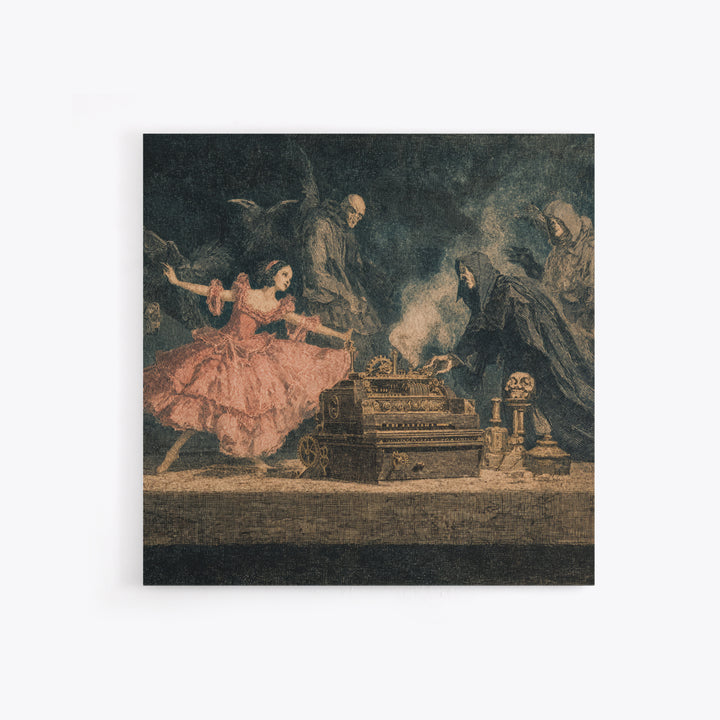 The Haunted Music Box, Symbolist Etching Art, Square Wall Art, Gothic Horror Wall Art, Framed Canvas Print, Halloween Wall Art
