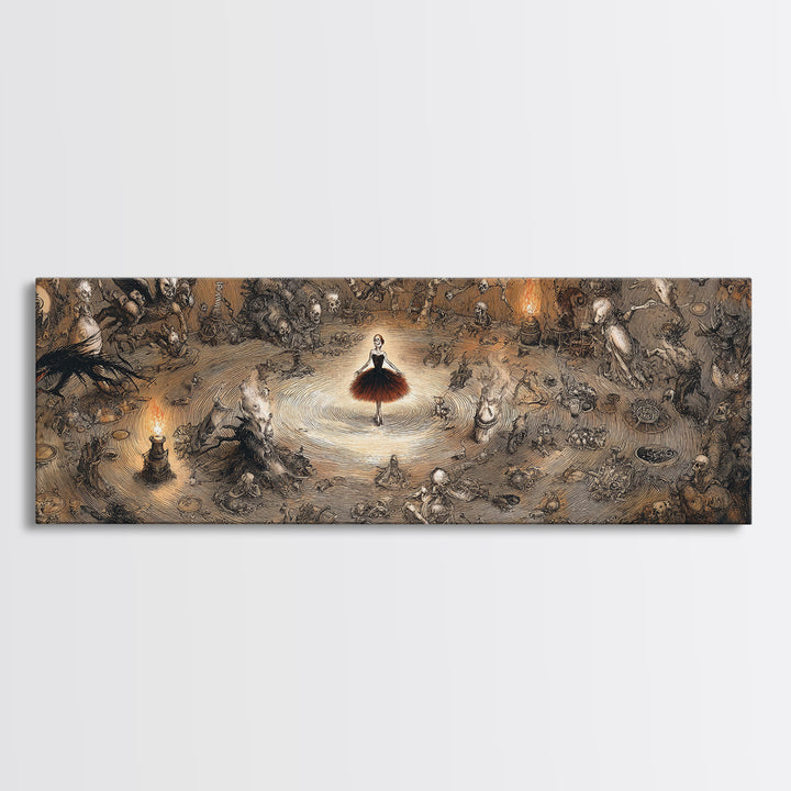 The Haunted Music Box, Expressionist Nightmare Art, Extra Wide Wall Art, Gothic Horror Wall Art, Framed Canvas Print, Halloween Wall Art