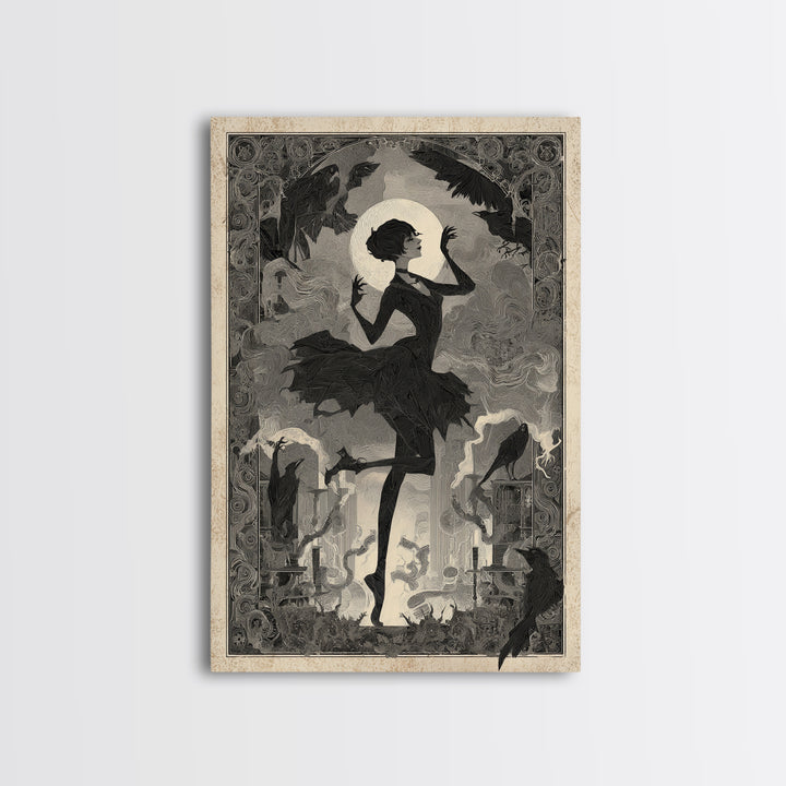 The Haunted Music Box, Decadent Line Art, Vertical Wall Art, Dark Halloween Decor, Canvas Print, Halloween Wall Art