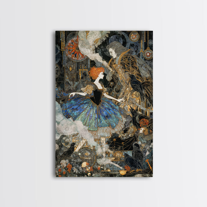 The Haunted Music Box, Stained Glass Gothic Art, Vertical Wall Art, Dark Fantasy Wall Art, Framed Canvas Print, Halloween Wall Art