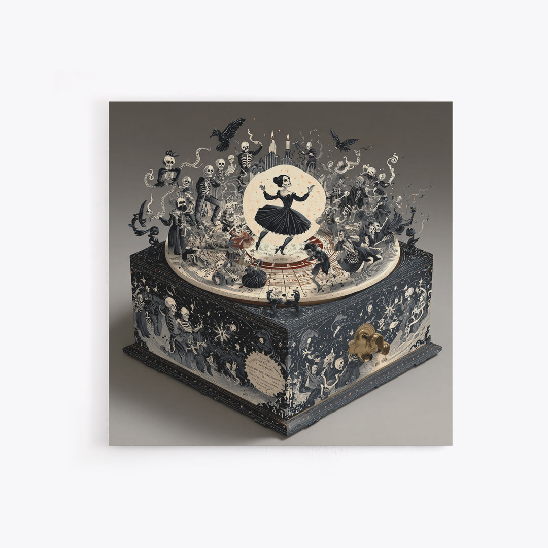 The Haunted Music Box, Macabre Folk Print Art, Square Wall Art, Dark Fantasy Wall Art, Framed Canvas Print, Halloween Wall Art