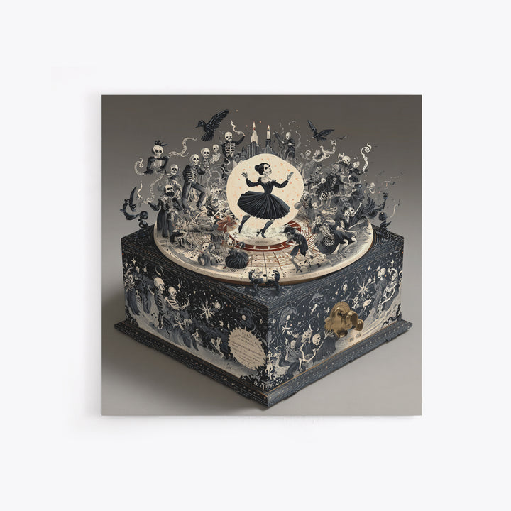 The Haunted Music Box, Macabre Folk Print Art, Square Wall Art, Dark Fantasy Wall Art, Framed Canvas Print, Halloween Wall Art