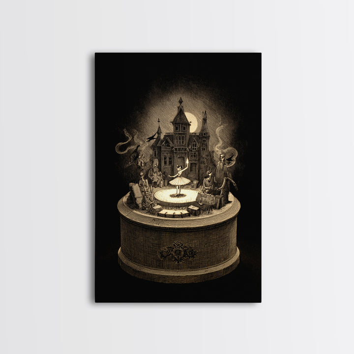 The Haunted Music Box, Victorian Macabre Art, Vertical Wall Art, Macabre Wall Art, Framed Canvas Print, Halloween Wall Art