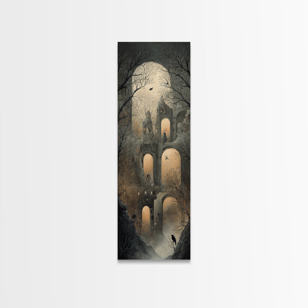 The Haunted Music Box, Surreal Apocalyptic Art, Tall Narrow Wall Art, Macabre Wall Art, Framed Canvas Print, Halloween Wall Art