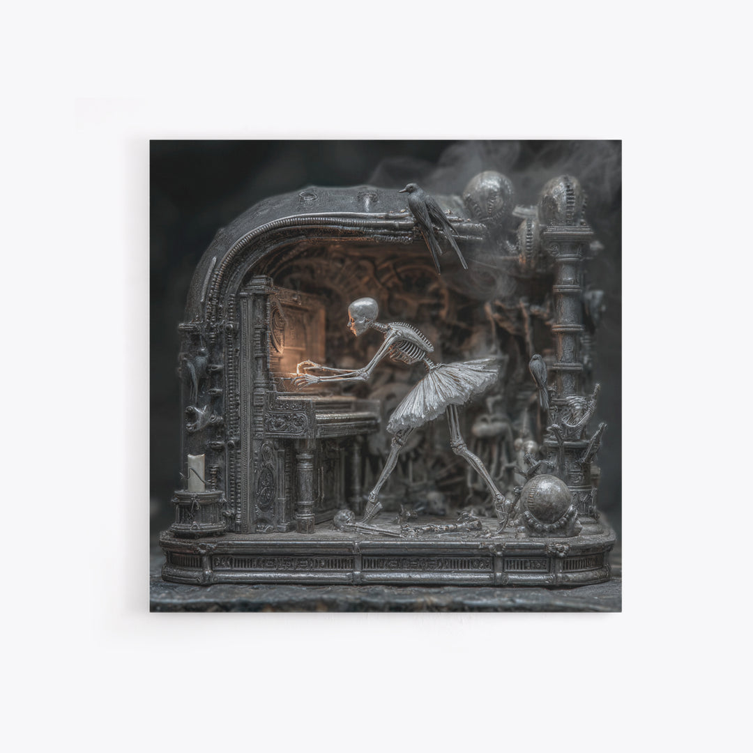 The Haunted Music Box, Biomechanical Horror Art, Square Wall Art, Dark Fantasy Wall Art, Framed Canvas Print, Halloween Wall Art