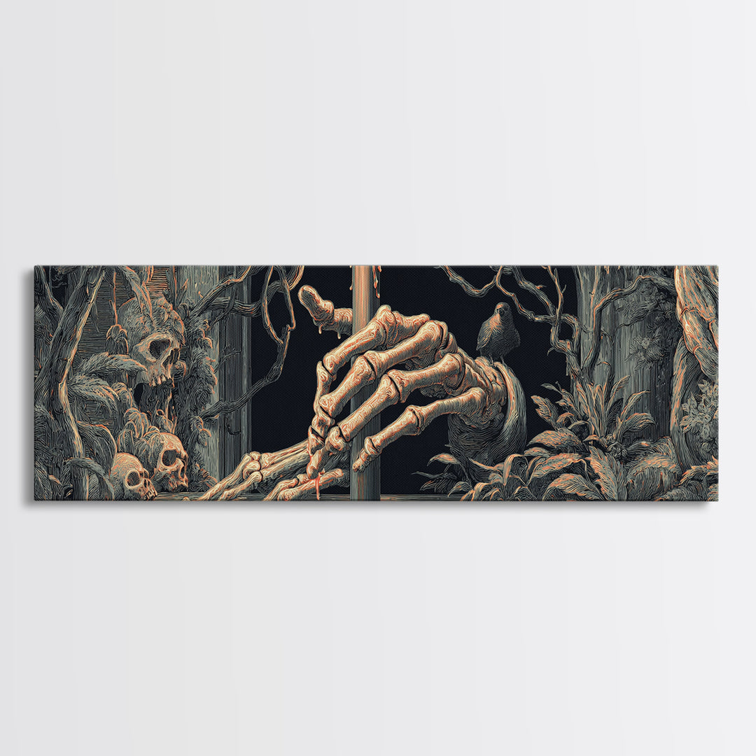 The Skeletal Hand Candleholder, Dark Renaissance Art, Extra Wide Wall Art, Dark Fantasy Wall Art, Framed Canvas Print