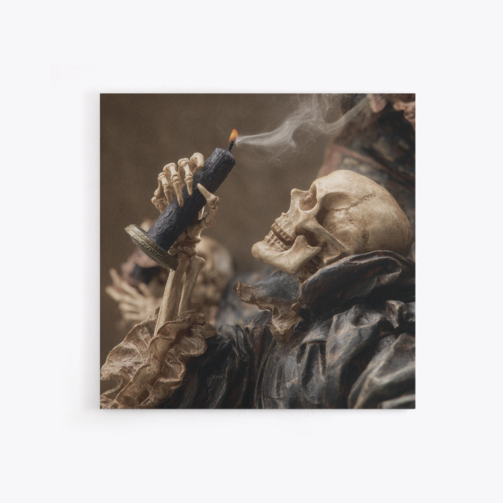 The Skeletal Hand Candleholder, Danse Macabre Art, Square Wall Art, Dark Halloween Decor, Canvas Print, Horror Wall Art