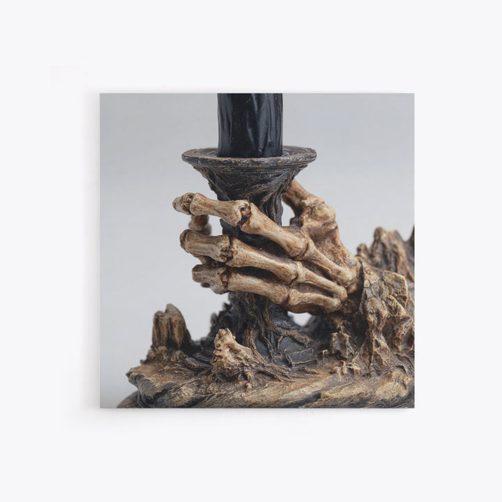 The Skeletal Hand Candleholder, Baroque Witchcraft Art, Square Wall Art, Dark Halloween Decor, Framed Canvas Print, Halloween Wall Art