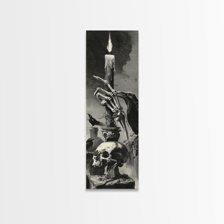The Skeletal Hand Candleholder, Architectural Etching Art, Tall Narrow Wall Art, Dark Fantasy Wall Art, Canvas Print
